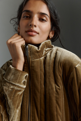 Sanctuary Victoria Quilted Velvet Jacket In Brown