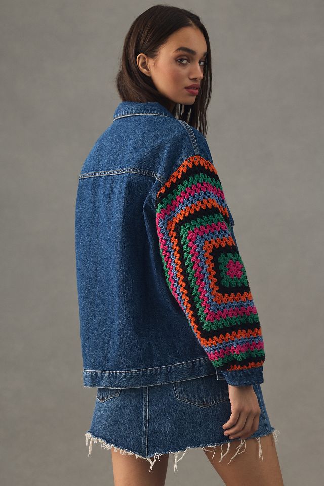 Farm Rio Crochet Denim Jacket Anthropologie