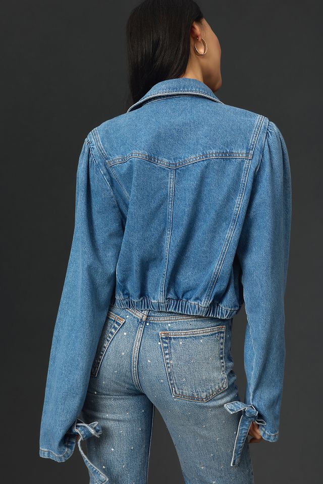 Maeve Puff-Sleeve Denim Bomber Jacket #2