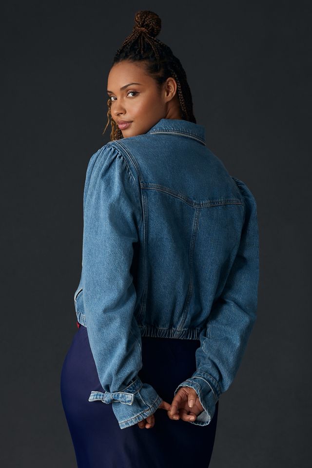 Maeve Puff-Sleeve Denim Bomber Jacket #8