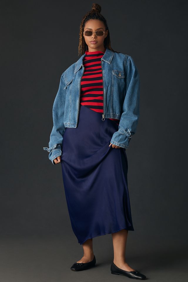 Maeve Puff-Sleeve Denim Bomber Jacket #9
