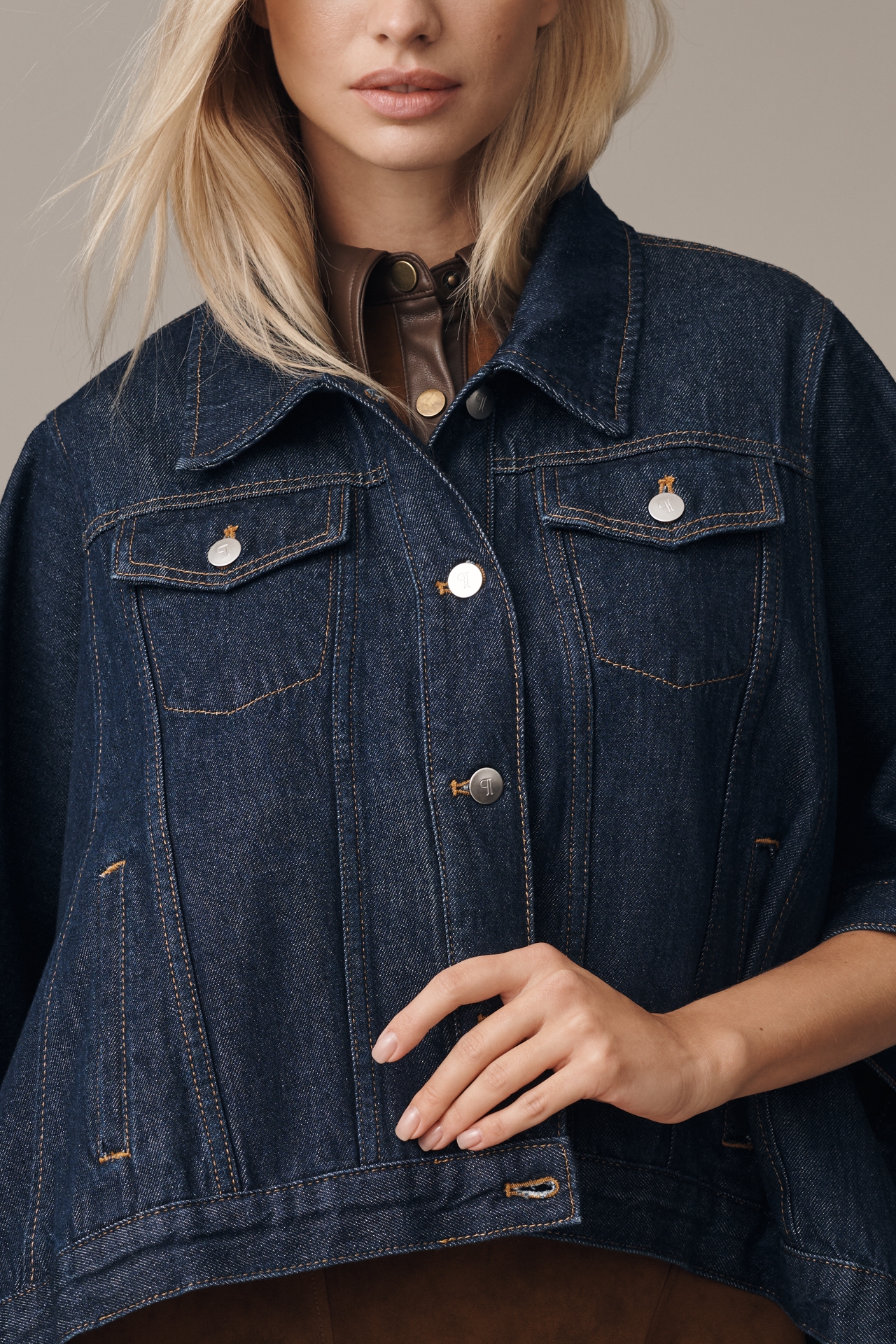 Pilcro Oversized Half-Sleeve Denim Trucker Jacket