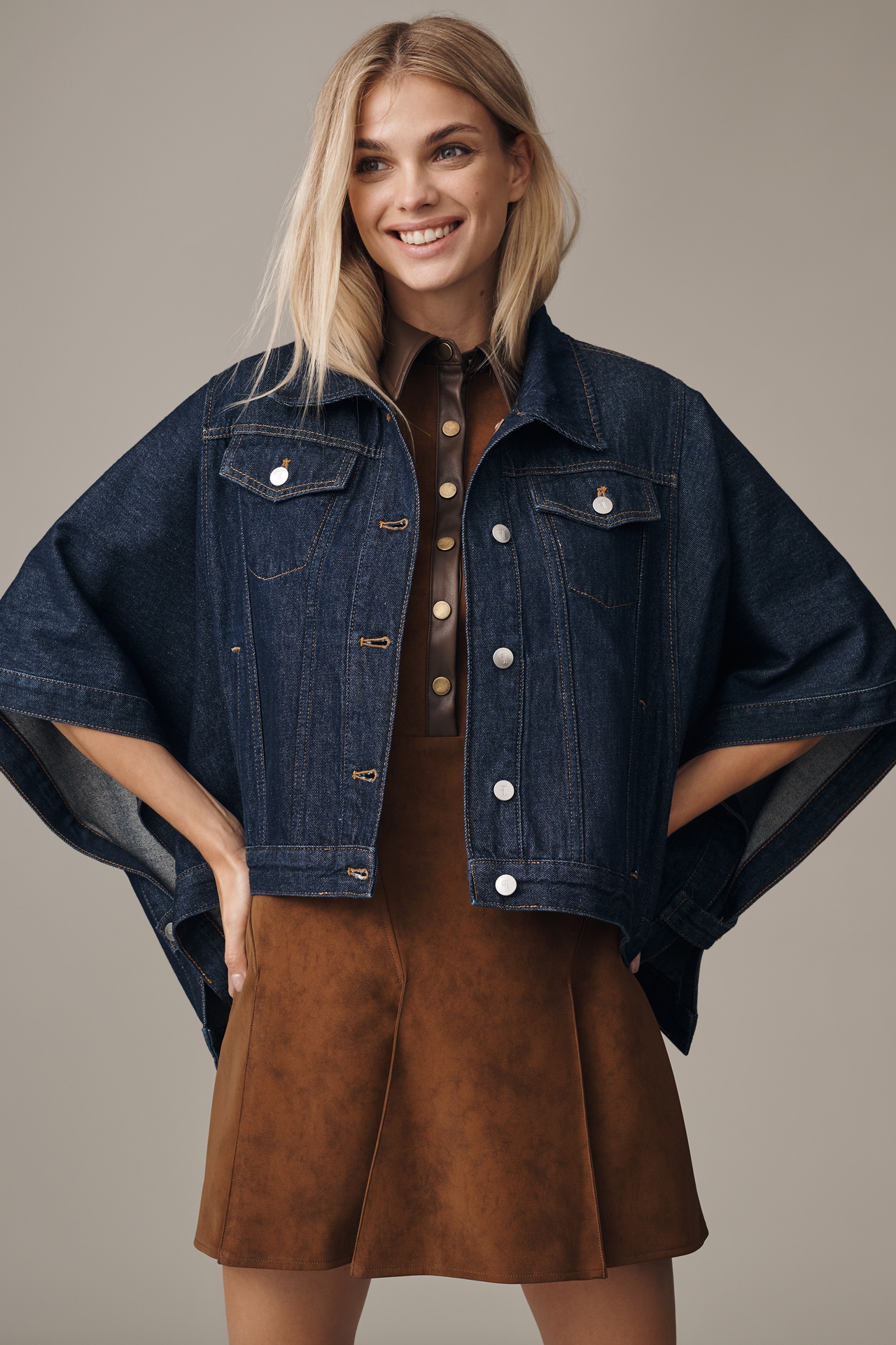 Pilcro Oversized Half-Sleeve Denim Trucker Jacket