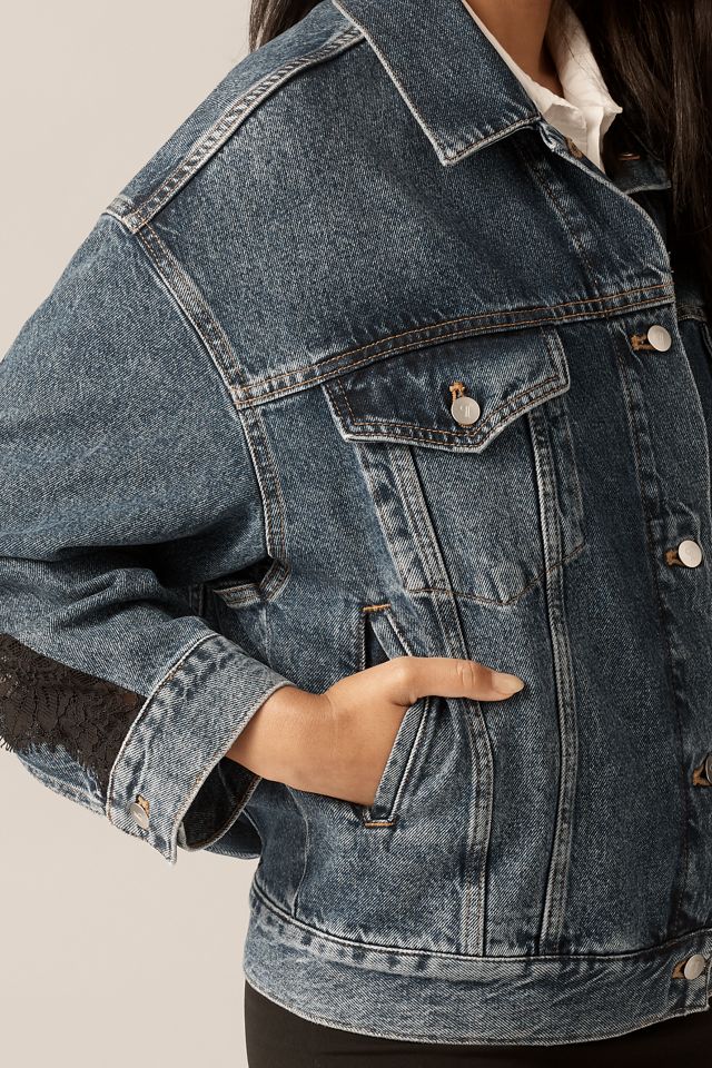 Pilcro Oversized Lace Denim Trucker Jacket #3