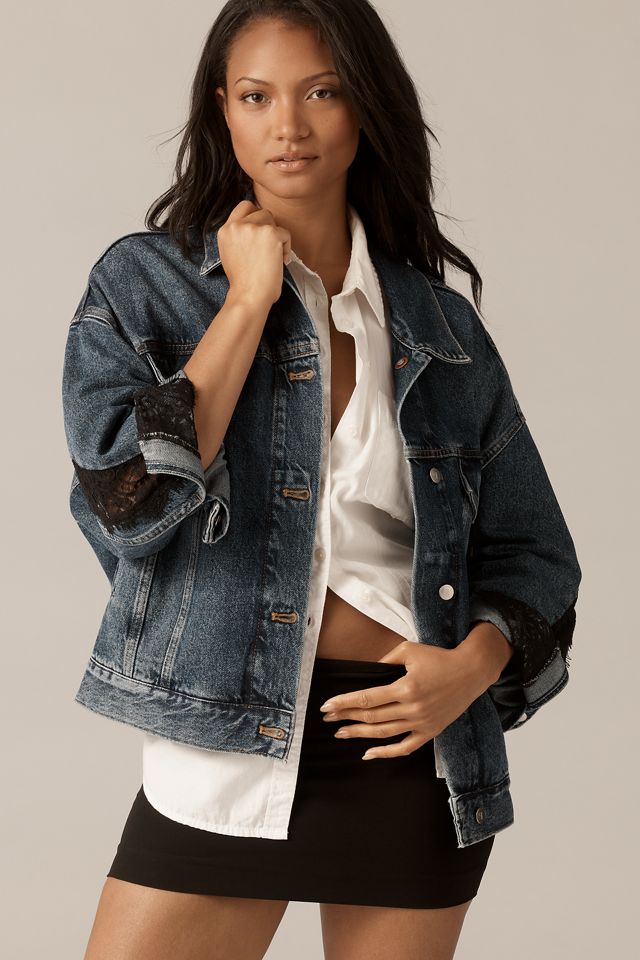 Pilcro Oversized Lace Denim Trucker Jacket #1