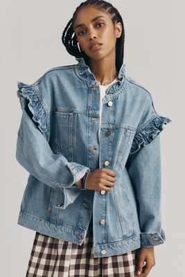 Maeve Denim Ruffle Trucker Jacket