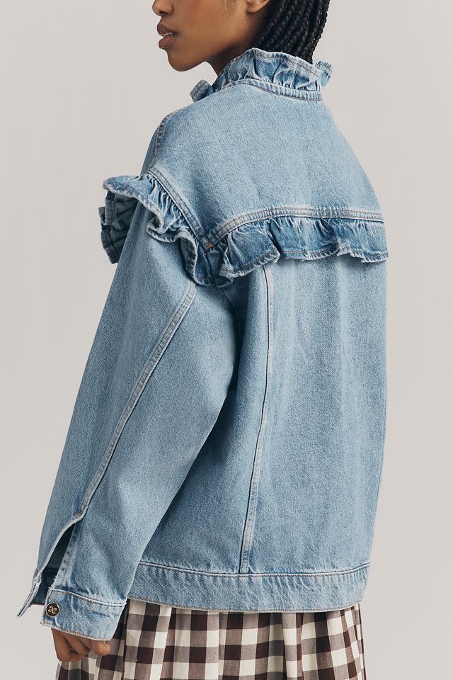 Maeve Denim Ruffle Trucker Jacket | Anthropologie