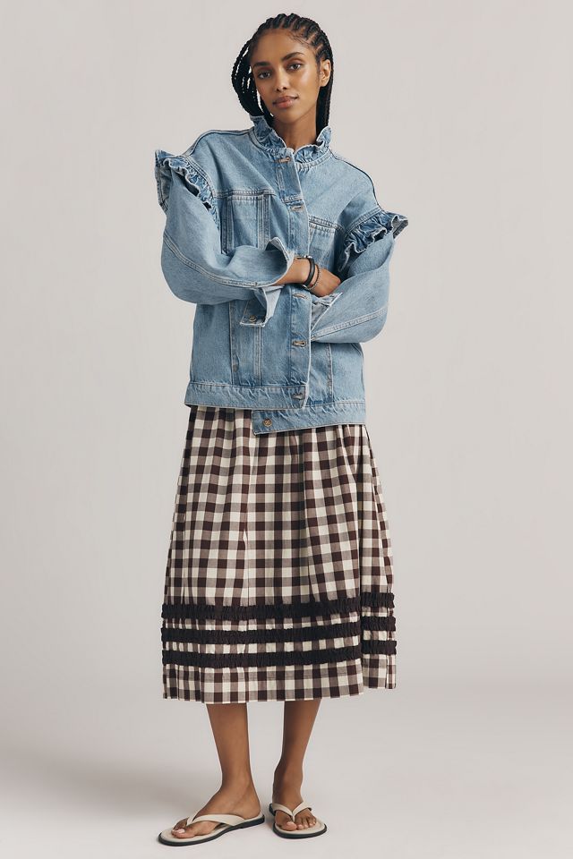 Maeve Denim Ruffle Trucker Jacket | Anthropologie
