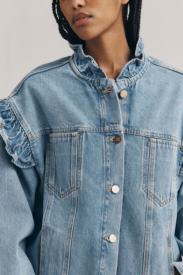 Maeve Denim Ruffle Trucker Jacket | Anthropologie