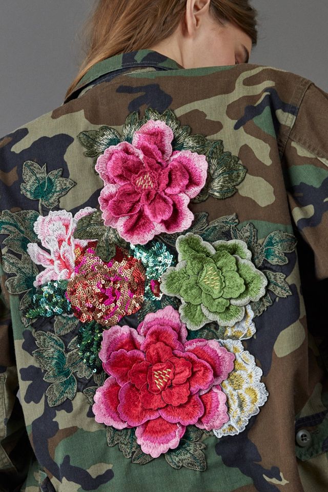 Josie Bruno Vintage Fleurs Appliqued Camo Jacket | Anthropologie