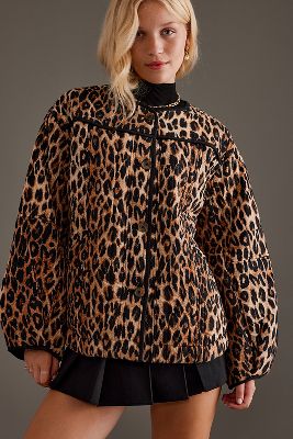 Shop Damson Madder Macy Leopard Quilted Jacket In Multicolor