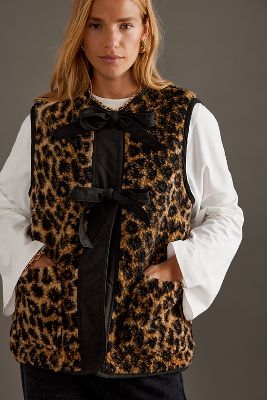 Shop Damson Madder Leopard Print Borg Gilet In Multicolor