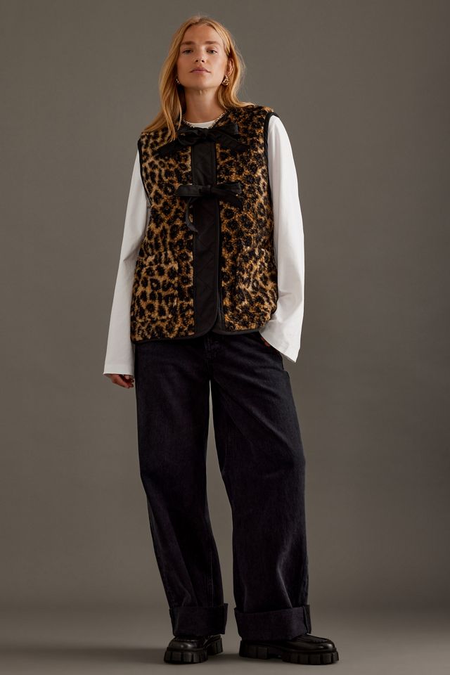 Damson Madder Leopard Print Borg Gilet #1