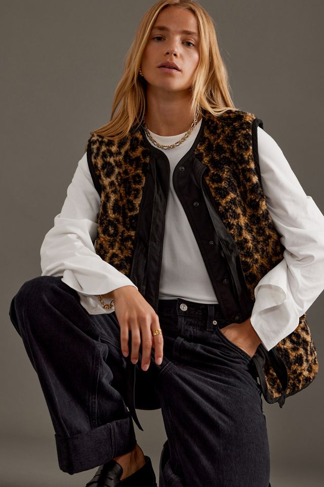Damson Madder Leopard Print Borg Gilet #3