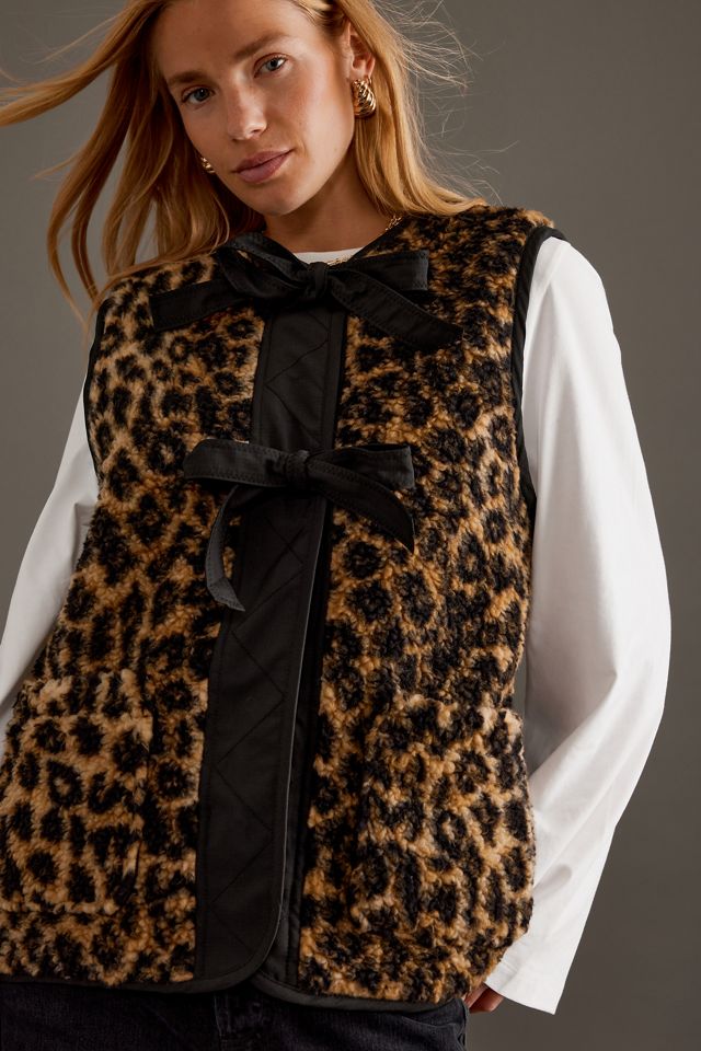 Damson Madder Leopard Print Borg Gilet #4