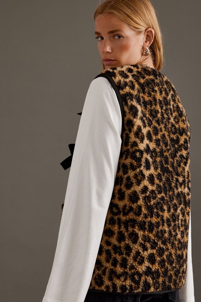 Damson Madder Leopard Print Borg Gilet #2