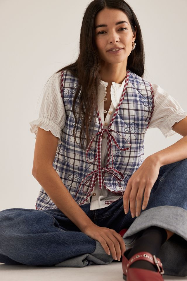 Gilet Arte Réversible à Carreaux Damson Madder #1