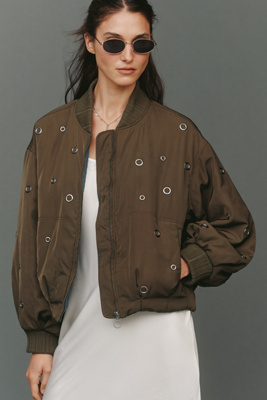 Pilcro Grommet Bomber Jacket In Brown