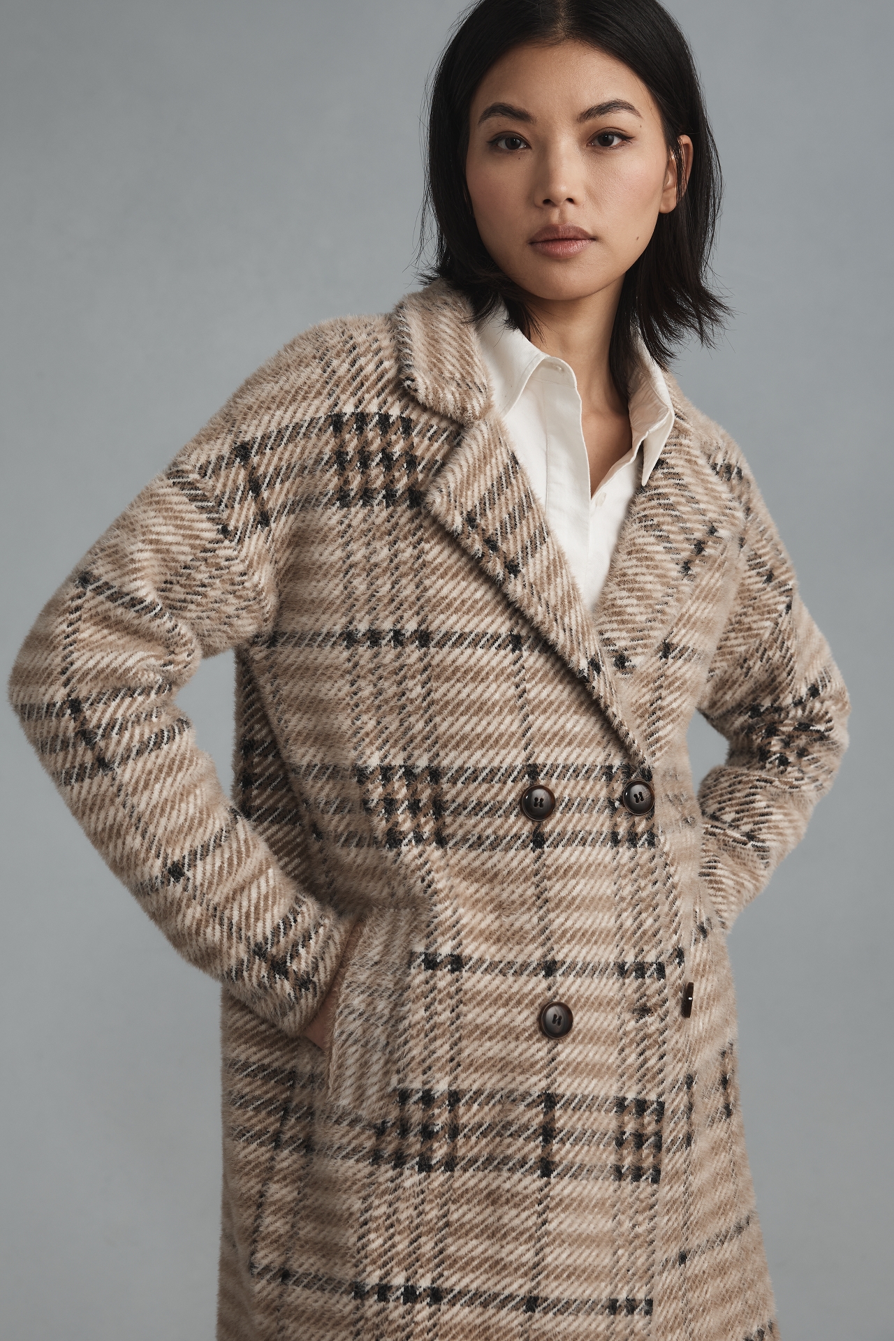 NVLT Eyelash Knit Plaid Coat