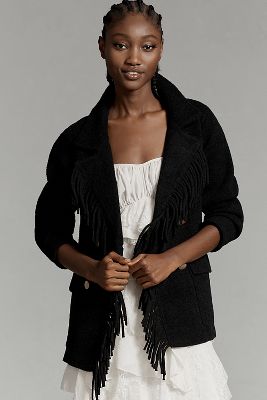 Nvlt Knit Fringe Blazer Coatigan Jacket In Black