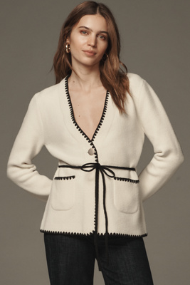 Nvlt Whipstitch Knit Blazer Jacket In White
