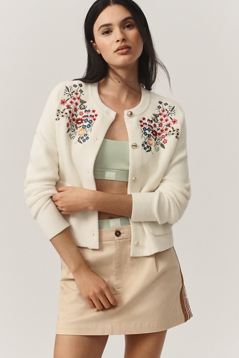 NVLT Button-Front Embroidered Knit Lady Jacket