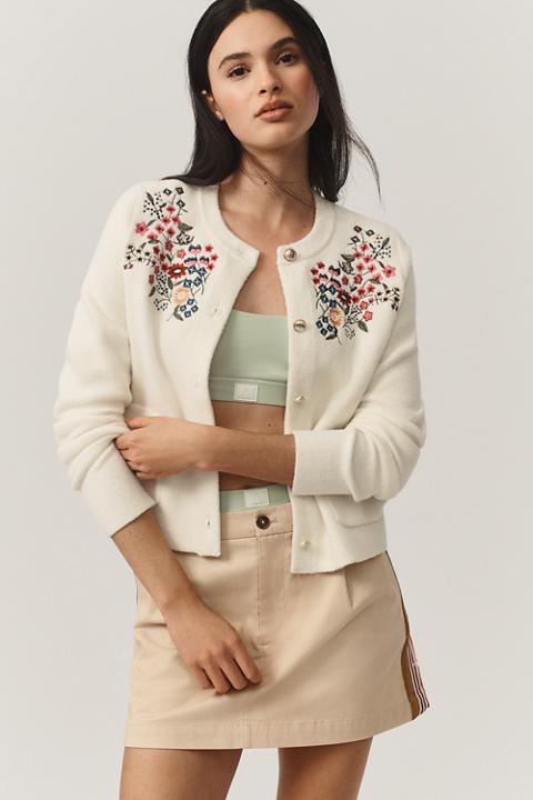 NVLT Button-Front Embroidered Knit Lady Jacket