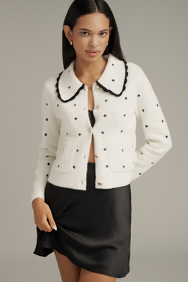 Nvlt Polka Dot Knit Jacket In White