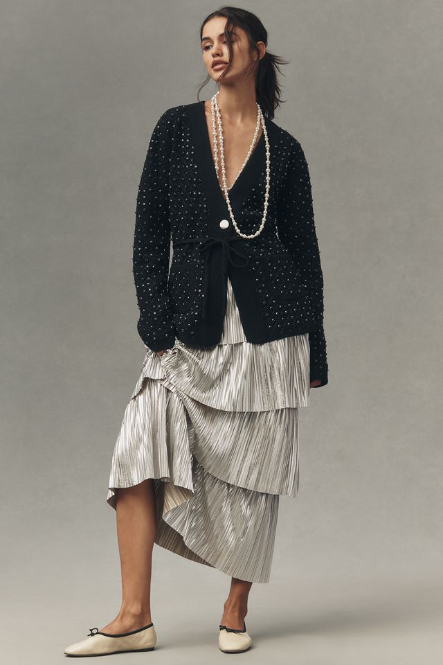 NVLT Crystal-Embellished Belted Knit Blazer #1