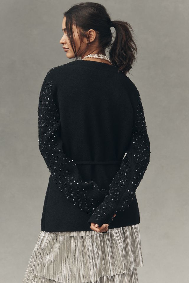 NVLT Crystal-Embellished Belted Knit Blazer #2