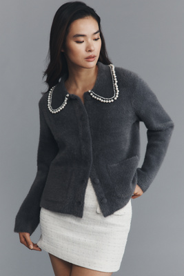 Nvlt Pearl Collar Knit Jacket In Black
