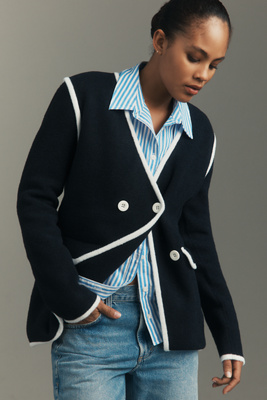 Nvlt Knit Double-breasted Blazer Jacket In Black