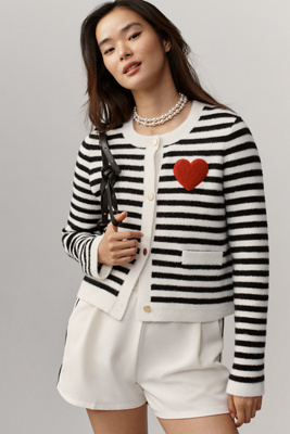 Nvlt Striped Heart Knit Jacket In Multi