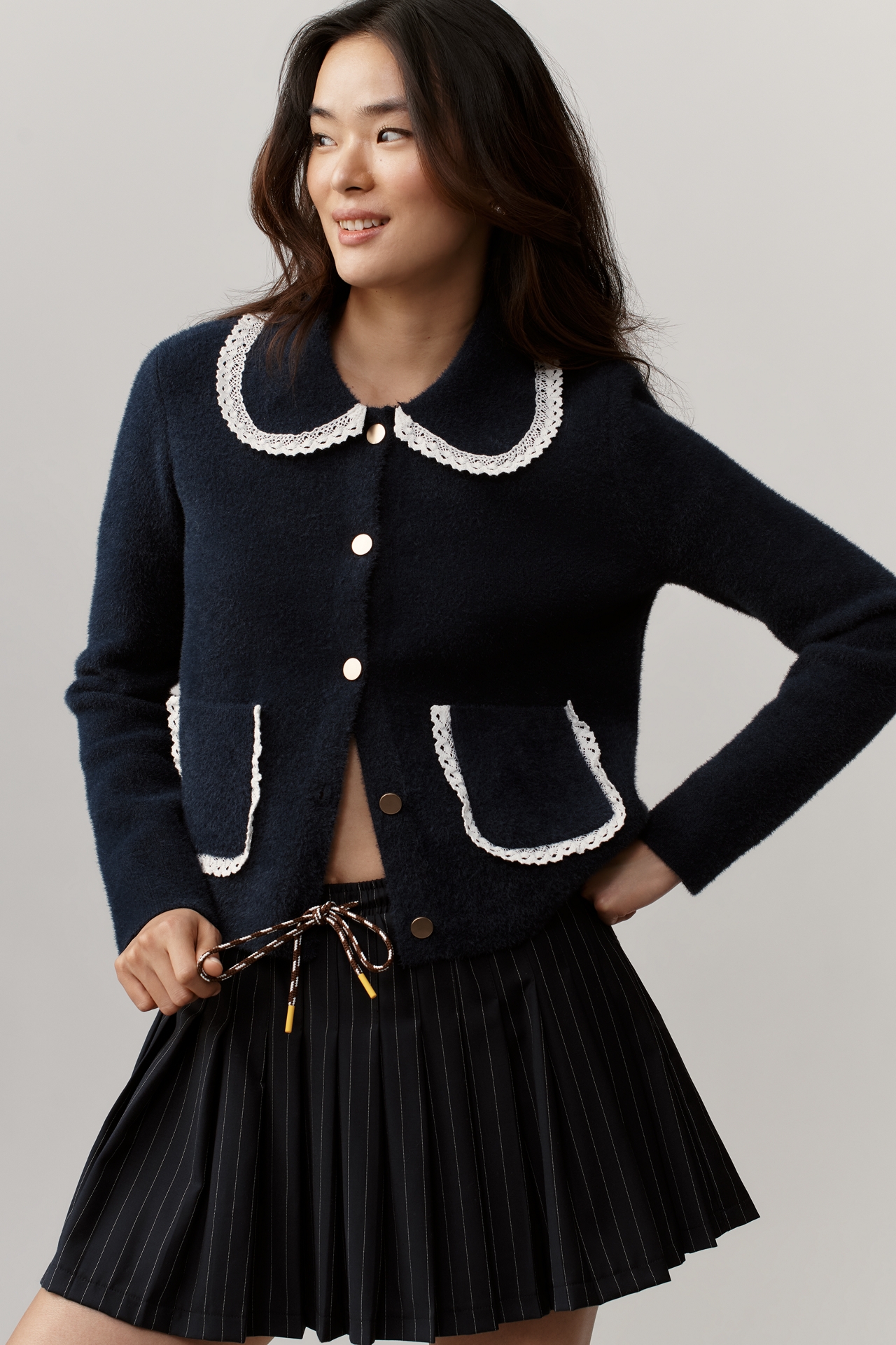 NVLT Lace-Trim Knit Jacket