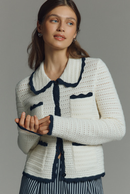 ノンネイティブ CONTRACTOR COAT POLY TWILL AIRO NVLT Crochet Knit Collared Jacket | Anthropologie
