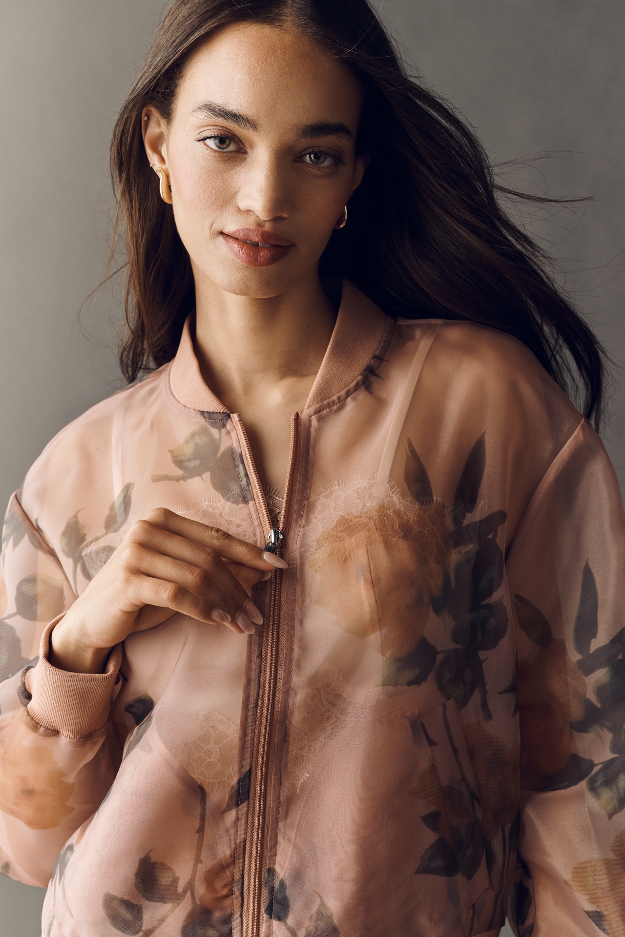NVLT Floral Organza Bomber Jacket
