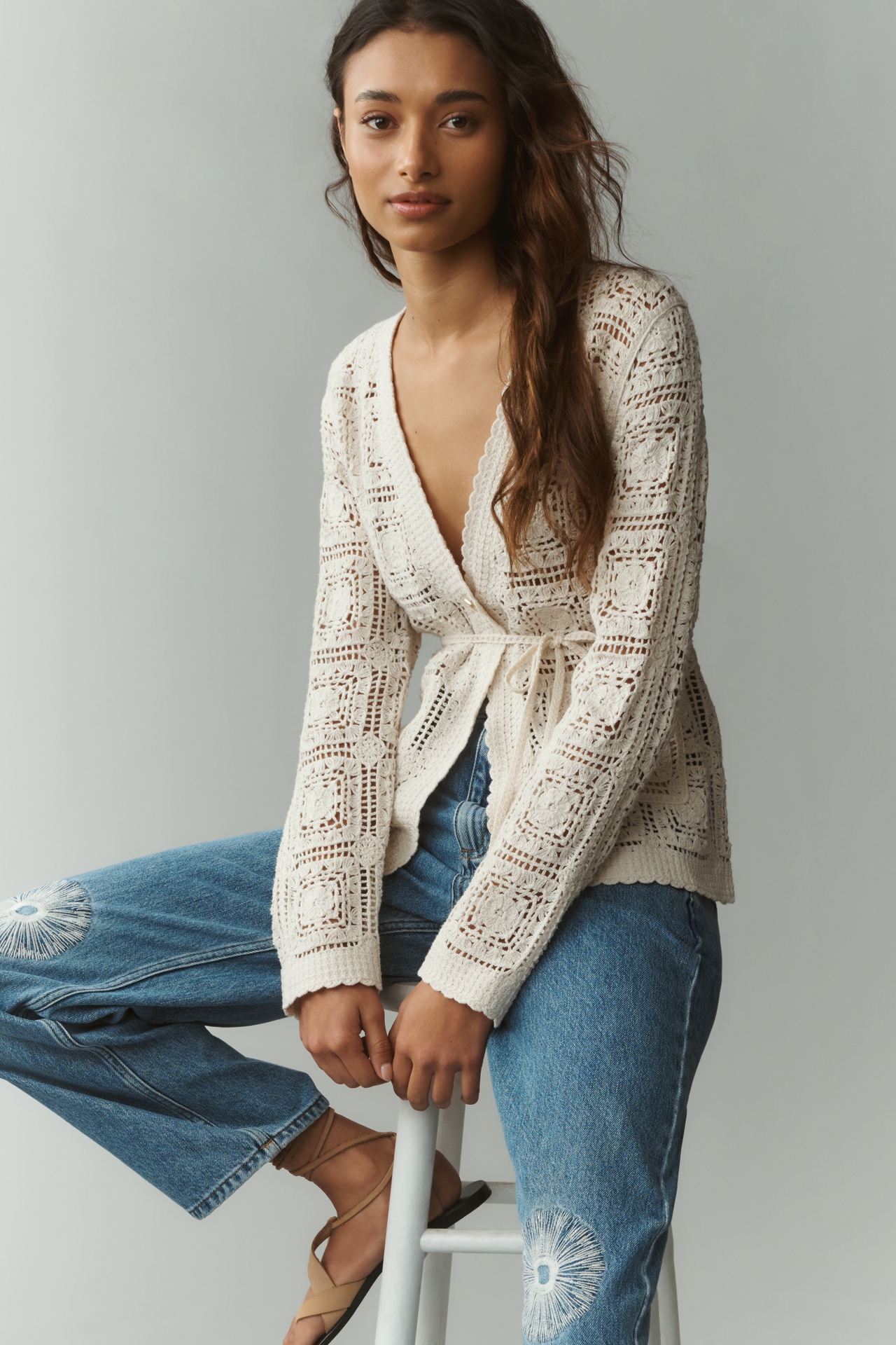 NVLT V-Neck Crochet Knit Top