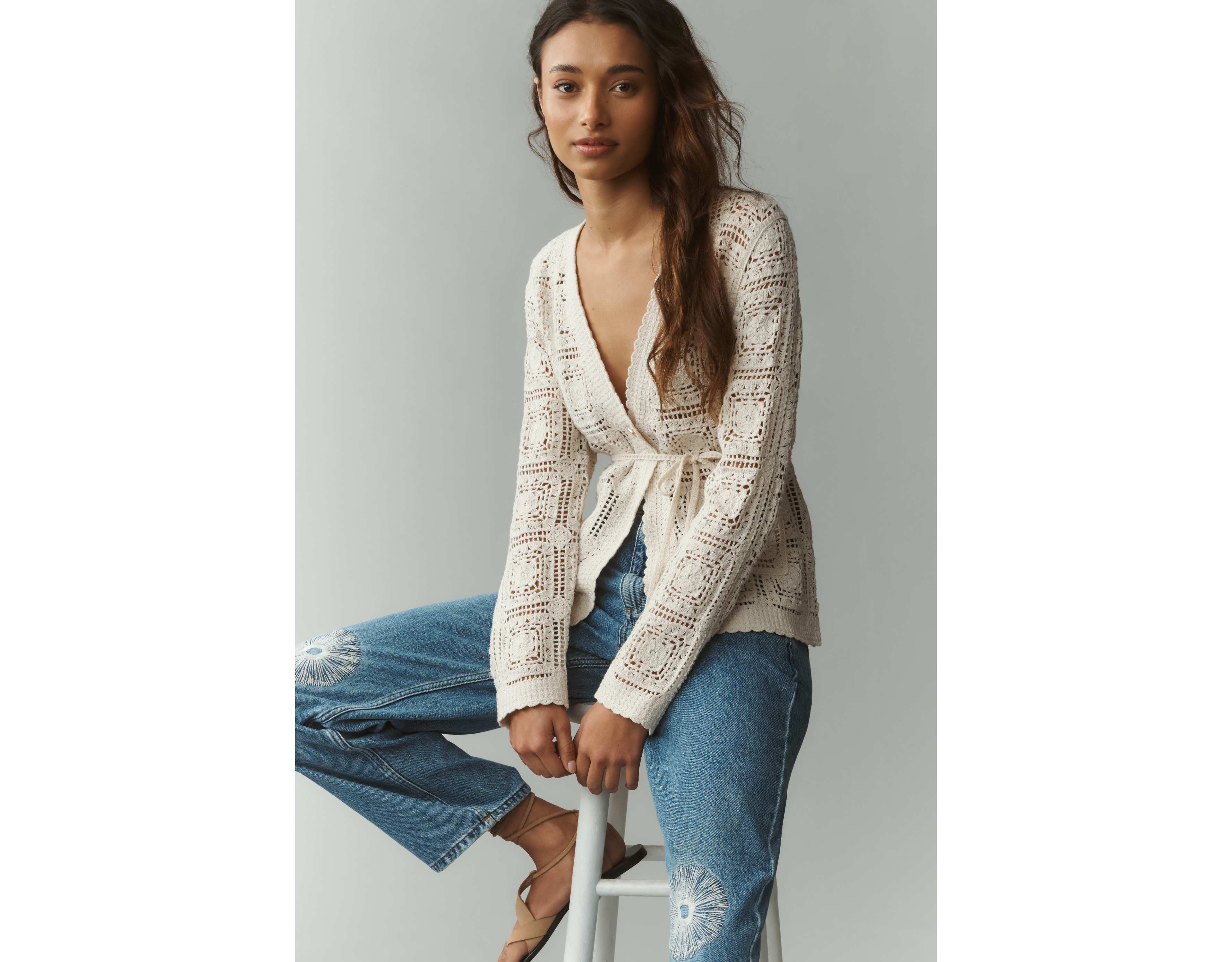 NVLT V-Neck Crochet Knit Top