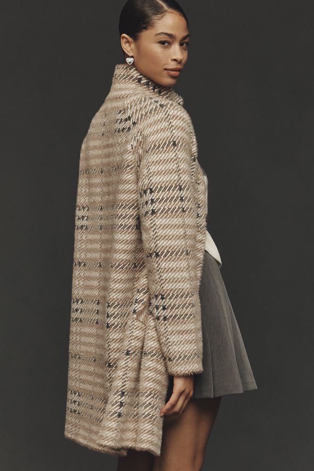 NVLT Eyelash Knit Houndstooth Plaid Coatigan | Anthropologie