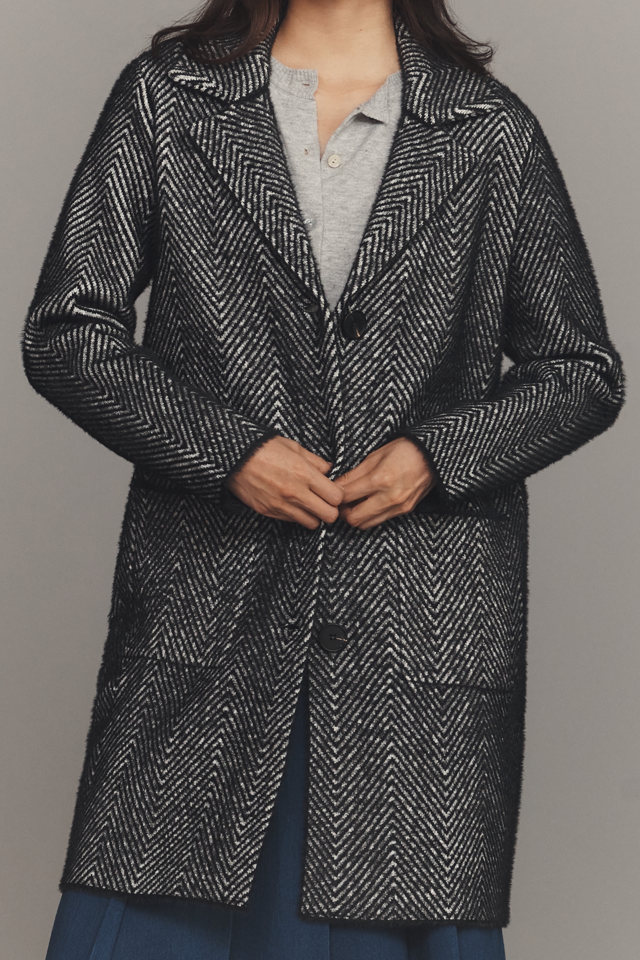 NVLT Eyelash Knit Chevron Coatigan
