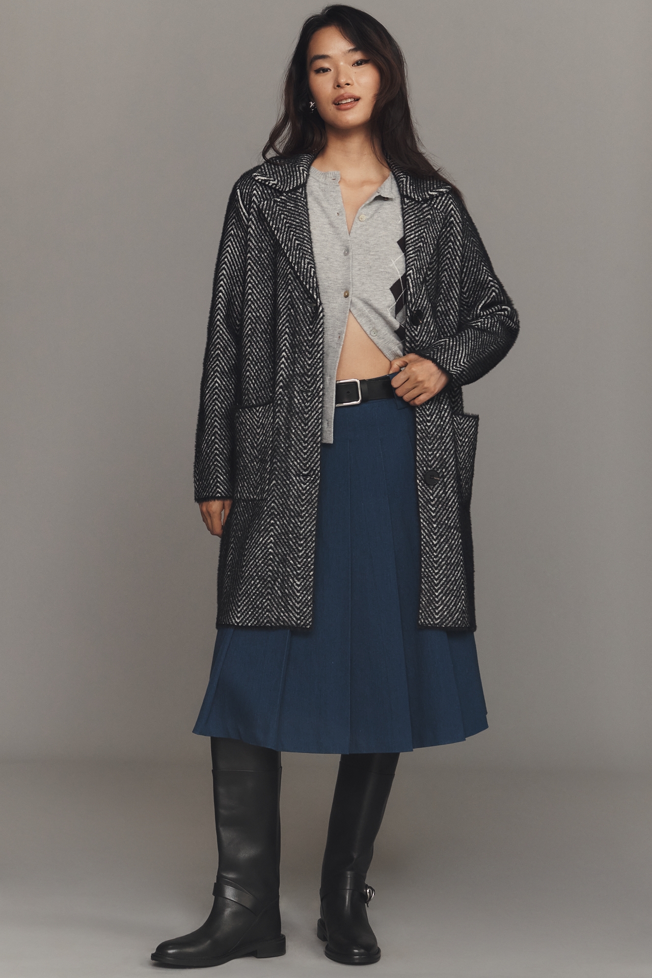 NVLT Eyelash Knit Chevron Coatigan