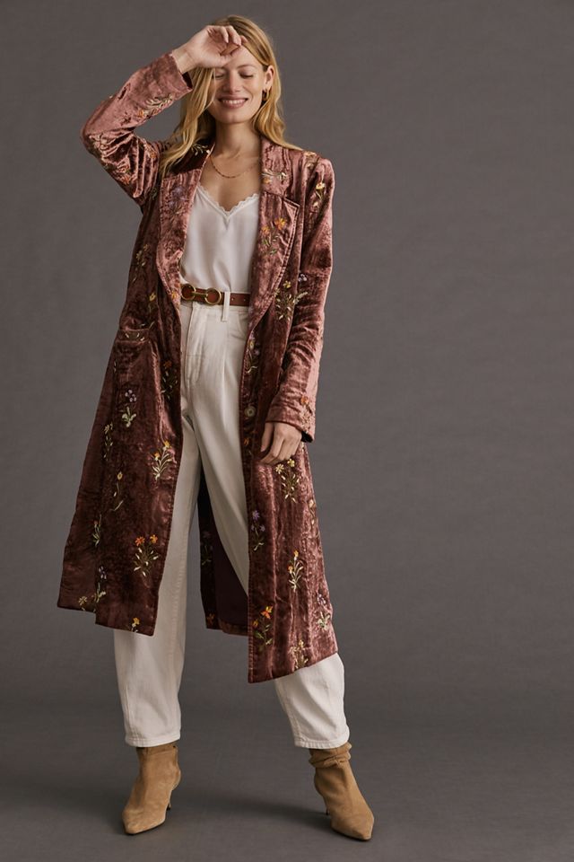 Duster Coat Women
 Embroidered Velvet Duster Jacket