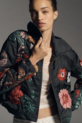 By Anthropologie Floral Bomber Jacket In Multicolor