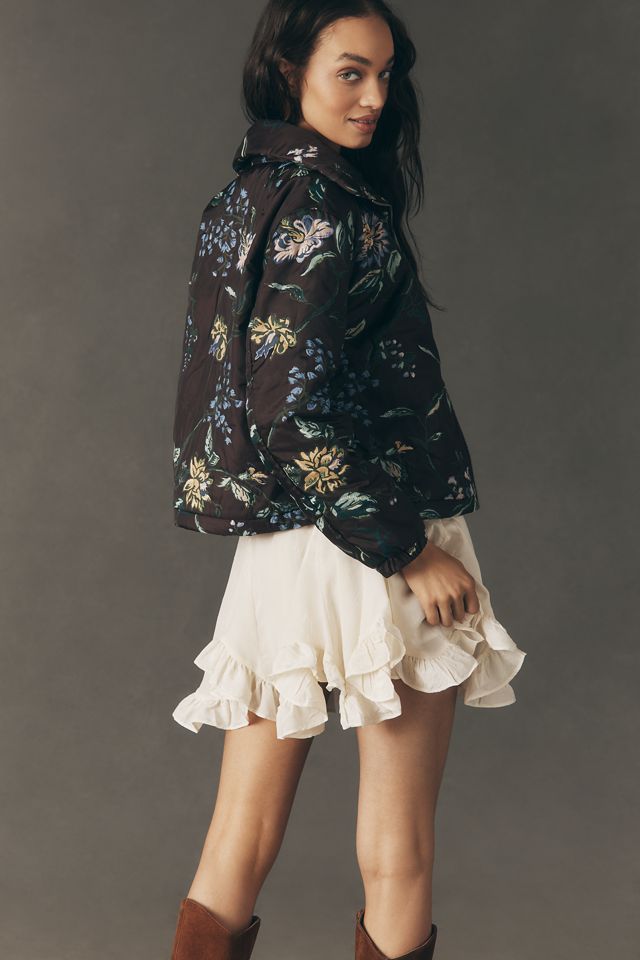 4298 花柄ショートジャケット 黒・緑 Dahlia Floral Bomber Jacket | Anthropologie