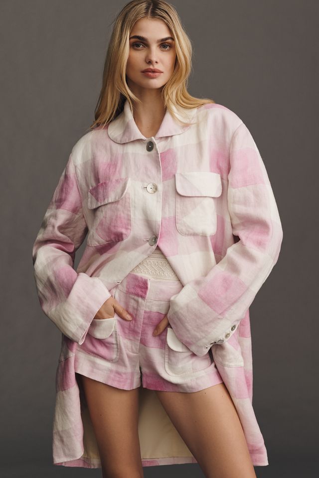 Hope for Flowers by Tracy Reese Linen Gingham Long Chore Coat #1