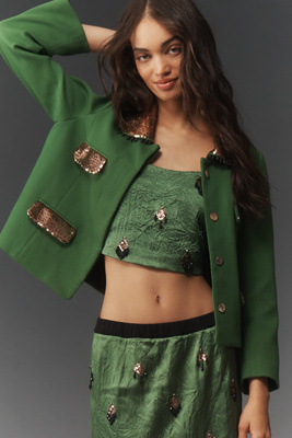 Hope For Flowers By Tracy Reese Embellished Micro Jacket In Green
