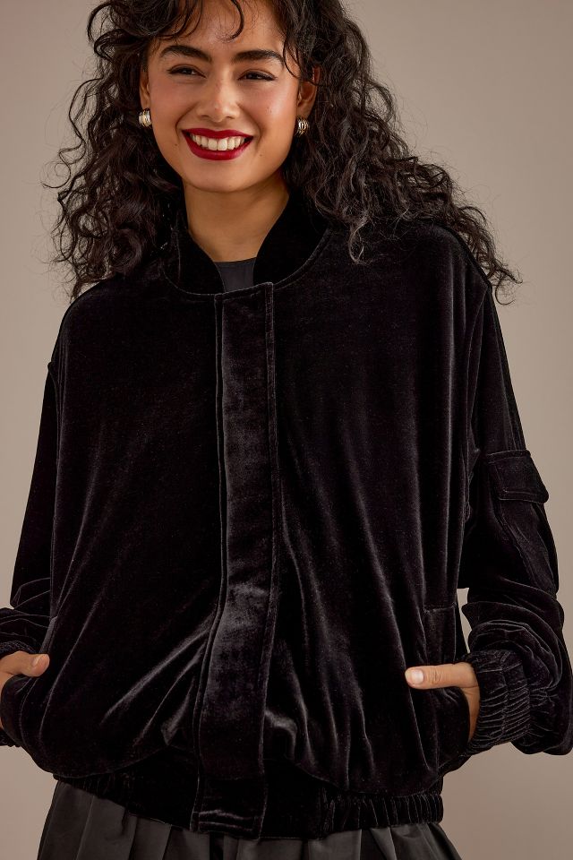 Black velvet bomber jacket cheap womens