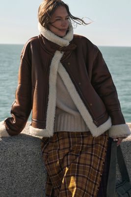 By Anthropologie Brown Aviator Jacket