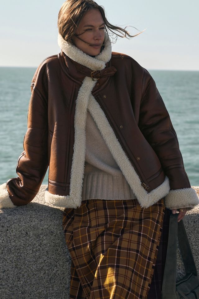 By Anthropologie Brown Aviator Jacket #1