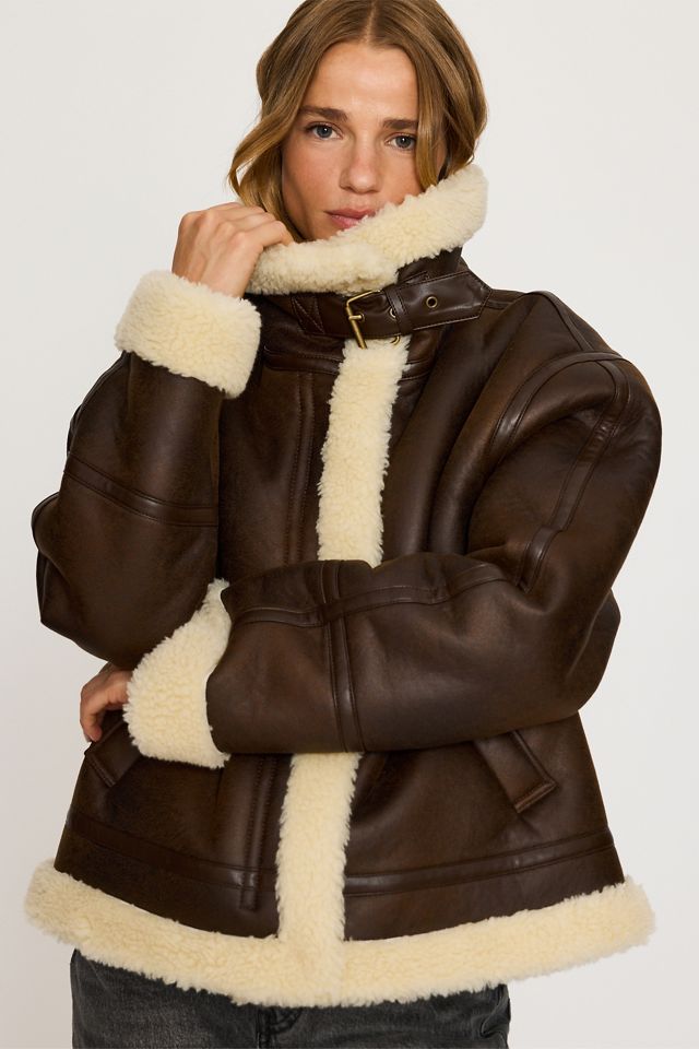 By Anthropologie Brown Aviator Jacket #2